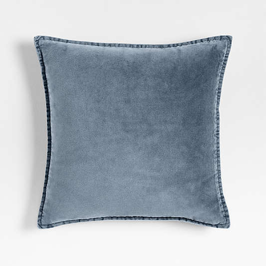 Relaxed Washed Organic Cotton Velvet 20"x20" Deep Sea Blue Throw Pillow