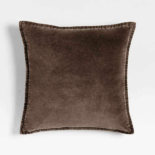 Relaxed Washed Organic Cotton Velvet 20"x20" Deep Brown Throw Pillow