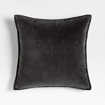 Relaxed Washed Organic Cotton Velvet 20x20 Dark Sea Grey Throw Pillow with Down-Alternative Insert