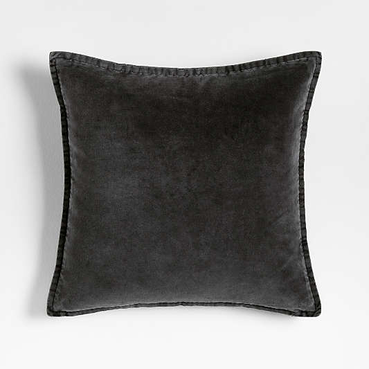 Relaxed Washed Organic Cotton Velvet 20"x20" Dark Sea Grey Throw Pillow