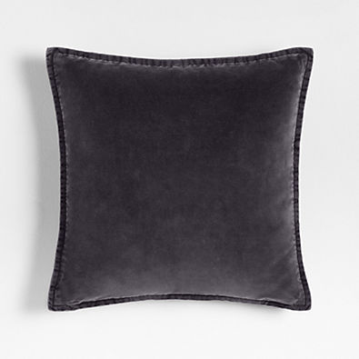 View Relaxed Washed Organic Cotton Velvet 20x20 Deep Indigo Throw Pillow with Feather Insert details