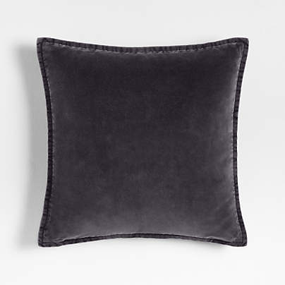 Relaxed Washed Organic Cotton Velvet 20"x20" Deep Indigo Throw Pillow with Down-Alternative Insert