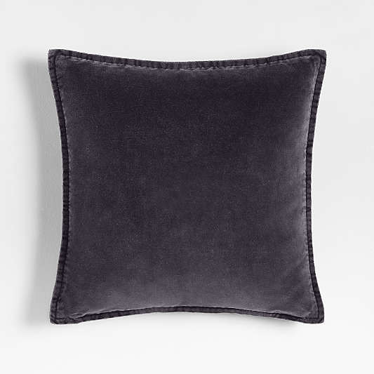 Relaxed Washed Organic Cotton Velvet 20"x20" Deep Indigo Throw Pillow