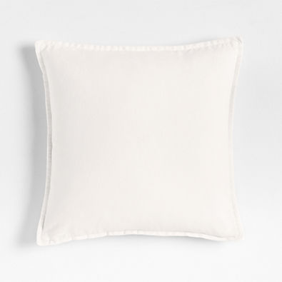 View Relaxed Washed Organic Cotton Velvet 20"x20" Ivory Throw Pillow with Down-Alternative Insert details