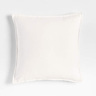 Relaxed Washed Organic Cotton Velvet 20x20 Ivory Throw Pillow with Feather Insert