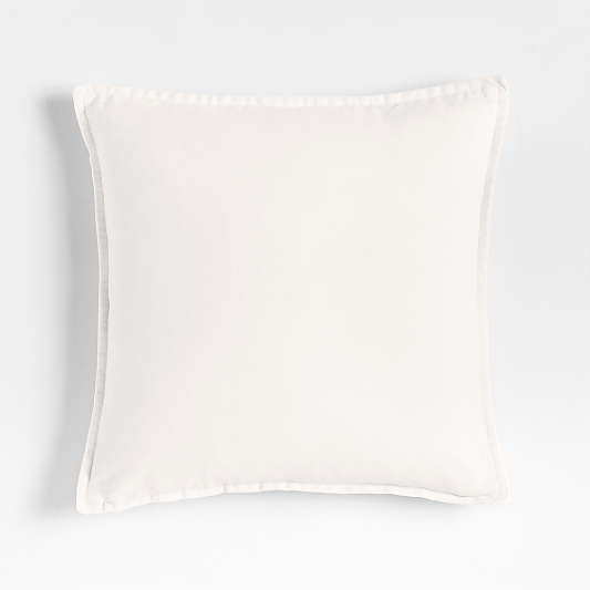 Relaxed Washed Organic Cotton Velvet 20"x20" Ivory Throw Pillow with Feather Insert