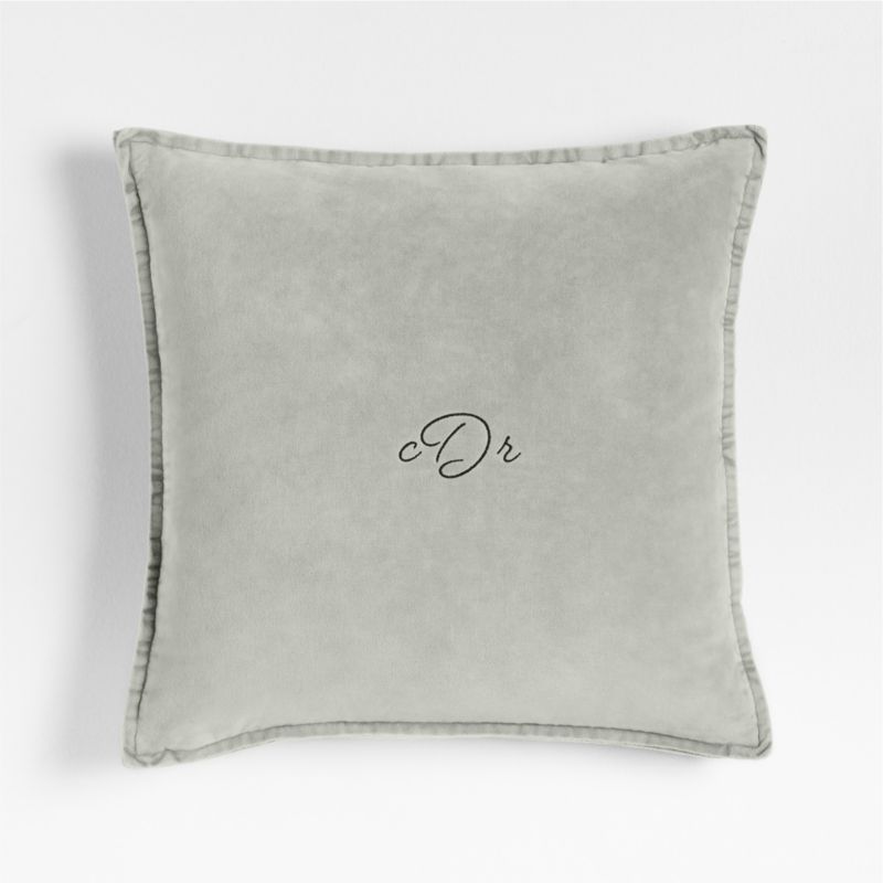 Relaxed Washed Organic Cotton Velvet 20"x20" Mist Blue Throw Pillow with Feather Insert - image 2 of 5