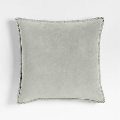 View Relaxed Washed Organic Cotton Velvet 20"x20" Mist Blue Throw Pillow with Down-Alternative Insert details