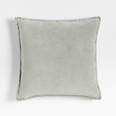 Relaxed Washed Organic Cotton Velvet 20x20 Mist Blue Throw Pillow Cover
