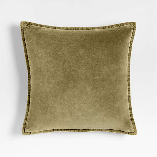 Relaxed Washed Organic Cotton Velvet 20"x20" Moss Green Throw Pillow