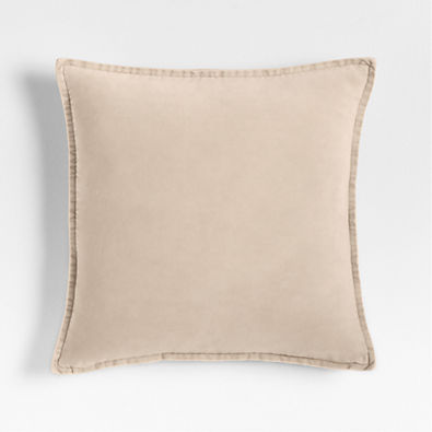 View Relaxed Washed Organic Cotton Velvet 20x20 Moonbeam Throw Pillow with Down-Alternative Insert details