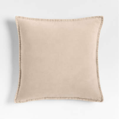 Relaxed Washed Organic Cotton Velvet 20x20 Moonbeam Throw Pillow with Down-Alternative Insert