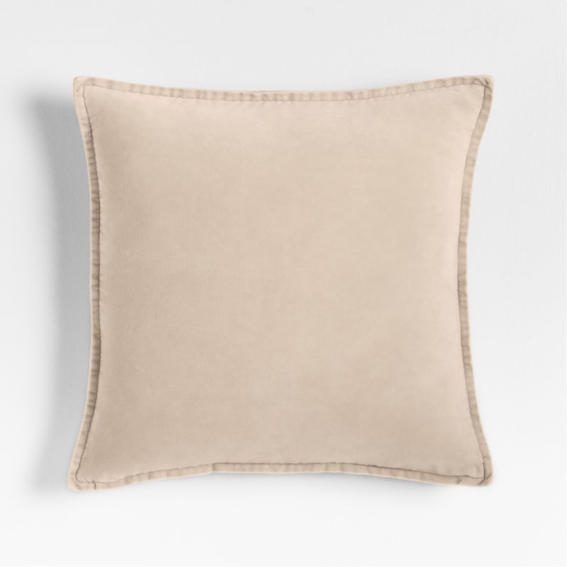Relaxed Washed Organic Cotton Velvet 20x20 Moonbeam Throw Pillow with Down-Alternative Insert