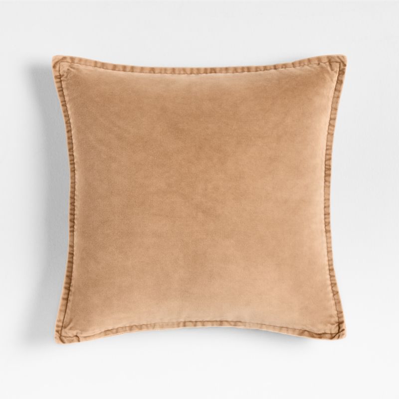 Relaxed Washed Organic Cotton Velvet 20"x20" Sierra Tan Throw Pillow with Feather Insert - image 0 of 5