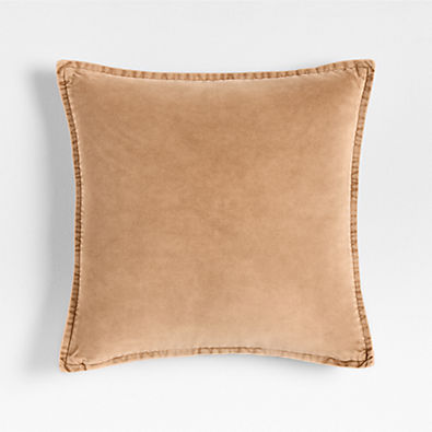 View Relaxed Washed Organic Cotton Velvet 20"x20" Sierra Tan Throw Pillow with Feather Insert details