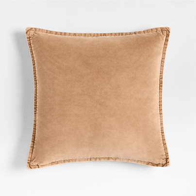 Relaxed Washed Organic Cotton Velvet 20"x20" Sierra Tan Throw Pillow with Feather Insert