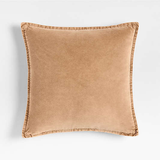 Relaxed Washed Organic Cotton Velvet 20"x20" Sierra Tan Throw Pillow Cover