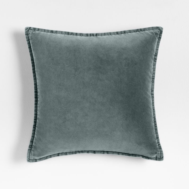 Relaxed Washed Organic Cotton Velvet 20"x20" Teal Blue Throw Pillow with Feather Insert - image 0 of 5