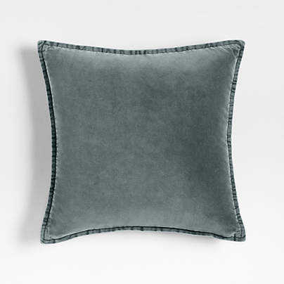 Relaxed Washed Organic Cotton Velvet 20x20 Teal Blue Throw Pillow with Feather Insert