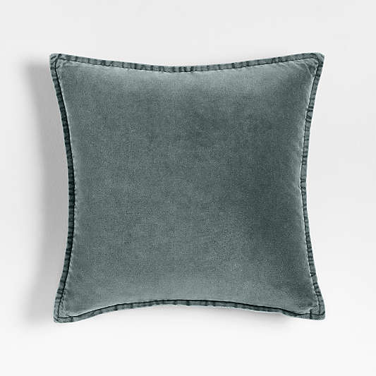 Relaxed Washed Organic Cotton Velvet 20"x20" Teal Blue Throw Pillow