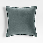 Relaxed Washed Organic Cotton Velvet 20x20 Teal Blue Throw Pillow Cover