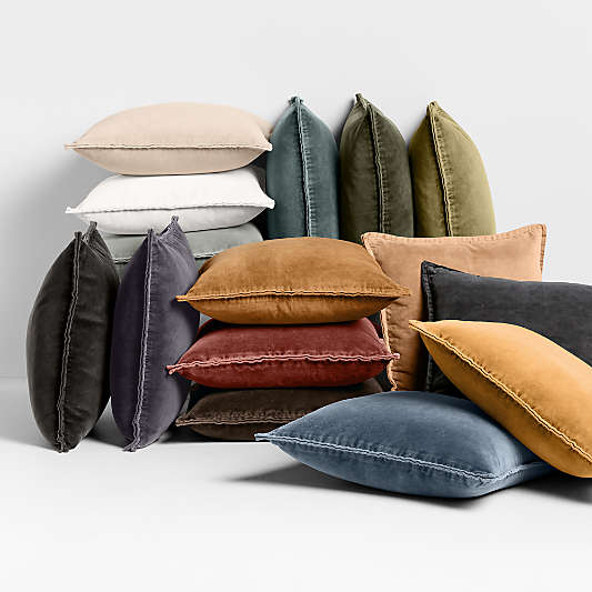 Relaxed Washed Organic Cotton Velvet 20"x20" Burnt Green Throw Pillow with Feather Insert