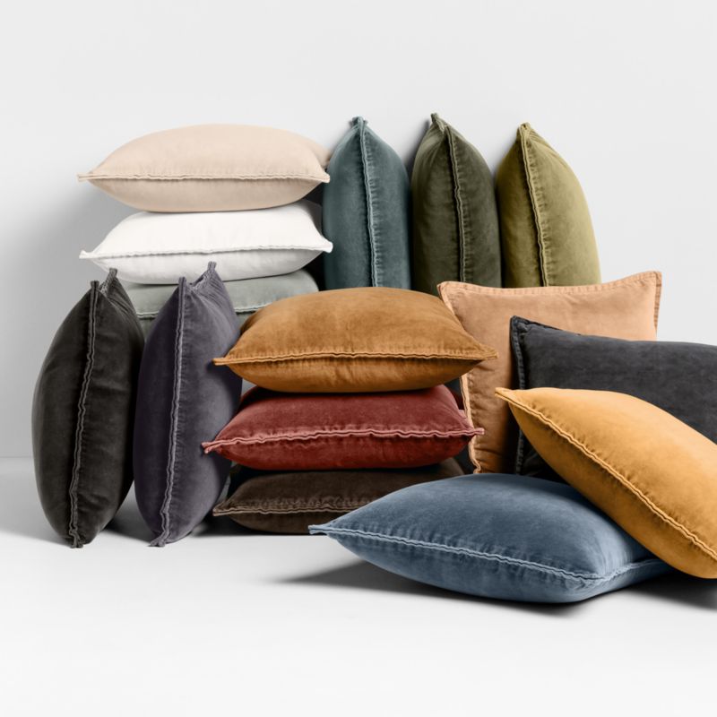 Relaxed Washed Organic Cotton Velvet 20"x20" Burnt Green Throw Pillow Cover
