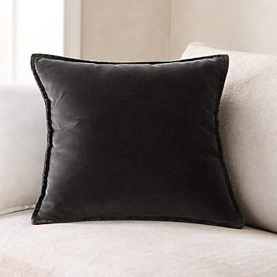 Relaxed Washed Organic Cotton Velvet 20"x20" Ink Black Throw Pillow with Down-Alternative Insert