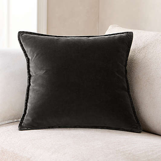 Relaxed Washed Organic Cotton Velvet 20"x20" Ink Black Throw Pillow Cover
