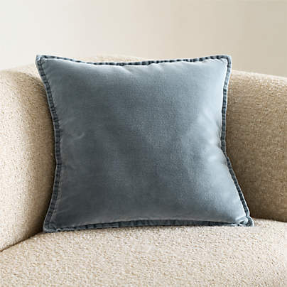 Relaxed Washed Organic Cotton Velvet 20"x20" Blue Throw Pillow Cover