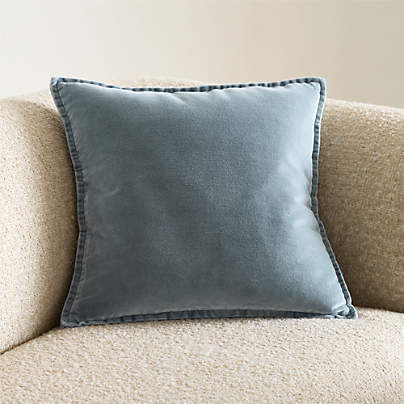 Relaxed Washed Organic Cotton Velvet 20"x20" Blue Throw Pillow Cover