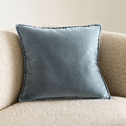 Relaxed Washed Organic Cotton Velvet 20"x20" Blue Throw Pillow Cover