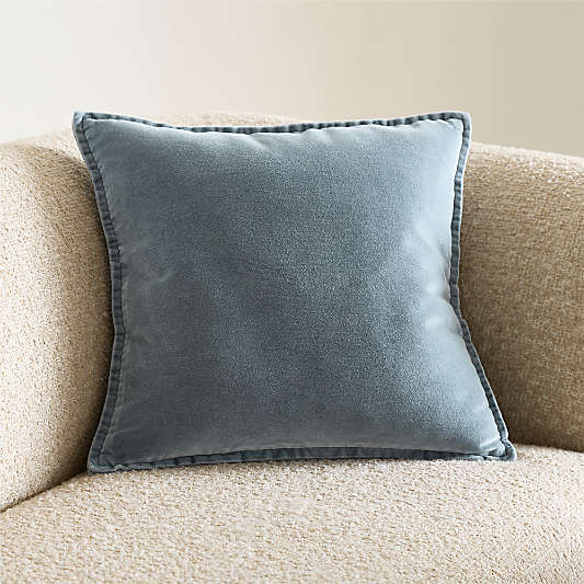 Relaxed Washed Organic Cotton Velvet 20"x20" Blue Throw Pillow Cover
