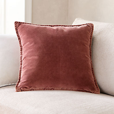 View Relaxed Washed Organic Cotton Velvet 20"x20" Chestnut Red Throw Pillow Cover details