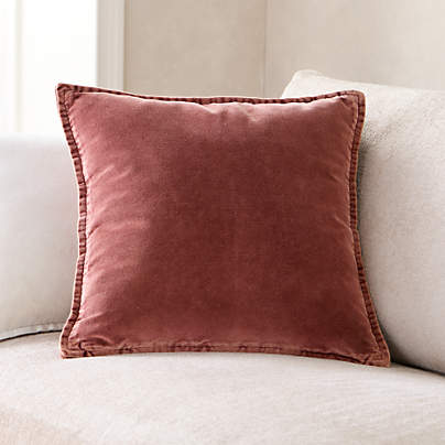 Relaxed Washed Organic Cotton Velvet 20"x20" Chestnut Red Throw Pillow with Feather Insert