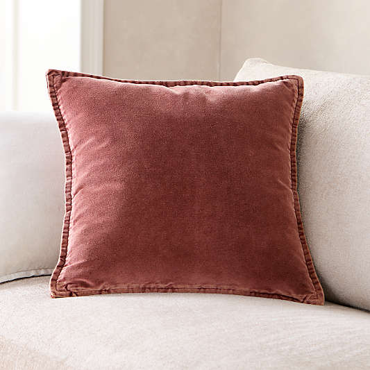 Relaxed Washed Organic Cotton Velvet 20"x20" Chestnut Red Throw Pillow