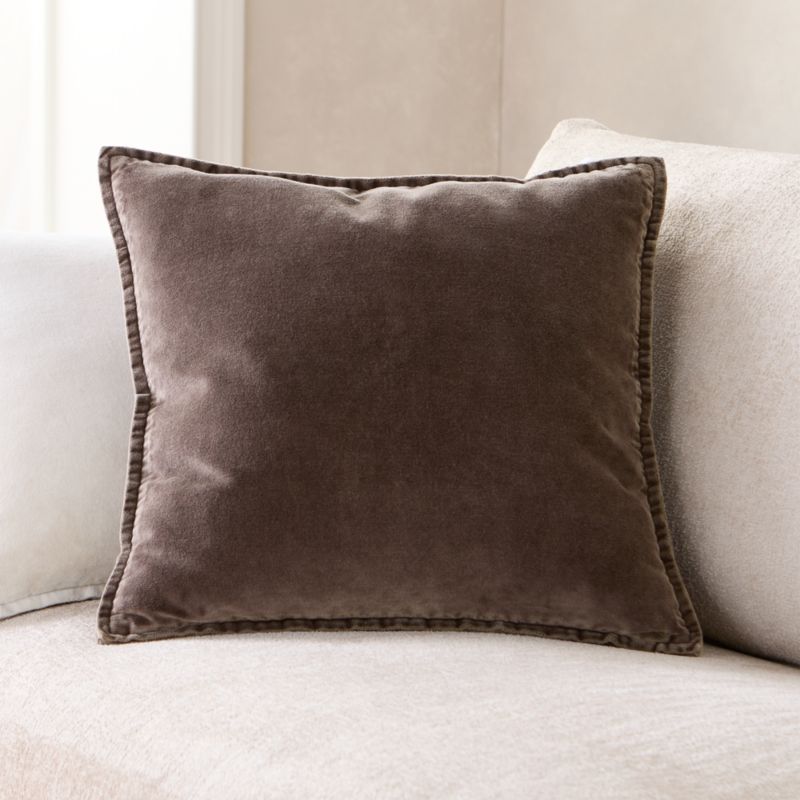 Viewing product image Relaxed Washed Organic Cotton Velvet 20"x20" Deep Brown Throw Pillow Cover - image 1 of 6