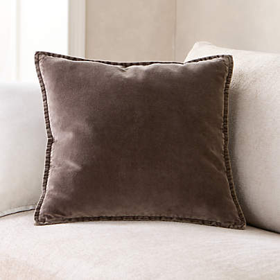 Relaxed Washed Organic Cotton Velvet 20"x20" Deep Brown Throw Pillow with Feather Insert