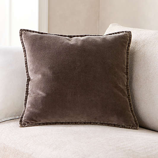 Relaxed Washed Organic Cotton Velvet 20"x20" Deep Brown Throw Pillow