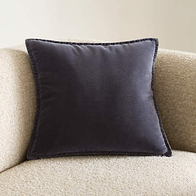Relaxed Washed Organic Cotton Velvet 20"x20" Deep Indigo Throw Pillow Cover