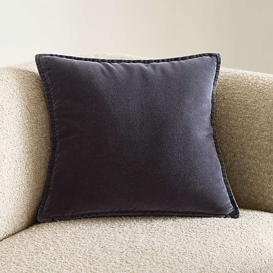 Relaxed Washed Organic Cotton Velvet 20"x20" Deep Indigo Throw Pillow