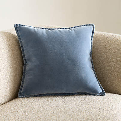 Relaxed Washed Organic Cotton Velvet 20"x20" Deep Sea Blue Throw Pillow Cover