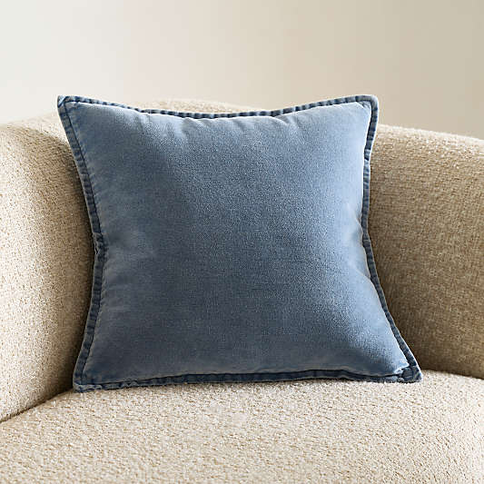 Relaxed Washed Organic Cotton Velvet 20"x20" Deep Sea Blue Throw Pillow with Feather Insert