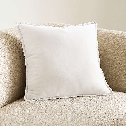 Relaxed Washed Organic Cotton Velvet 20"x20" Ivory Throw Pillow Cover
