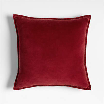 Relaxed Washed Organic Cotton Velvet 20"x20" Luminous Red Throw Pillow Cover