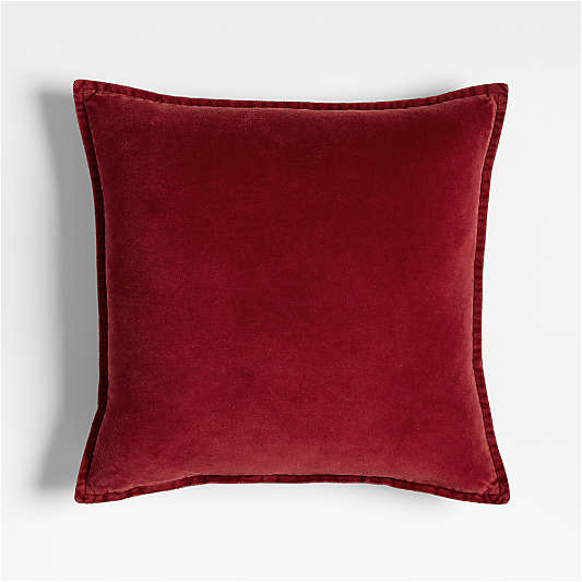 Relaxed Washed Organic Cotton Velvet 20"x20" Luminous Red Throw Pillow with Down-Alternative Insert