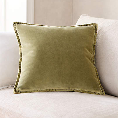 Relaxed Washed Organic Cotton Velvet 20"x20" Moss Green Throw Pillow Cover