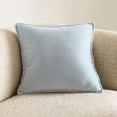 Relaxed Washed Organic Cotton Velvet 20"x20" Pale Blue Throw Pillow with Down-Alternative Insert