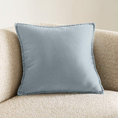 Relaxed Washed Organic Cotton Velvet 20"x20" Pale Blue Throw Pillow Cover