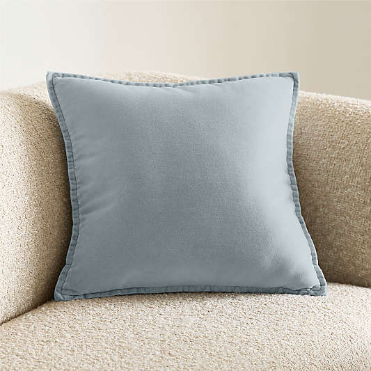 Relaxed Washed Organic Cotton Velvet 20"x20" Pale Blue Throw Pillow Cover